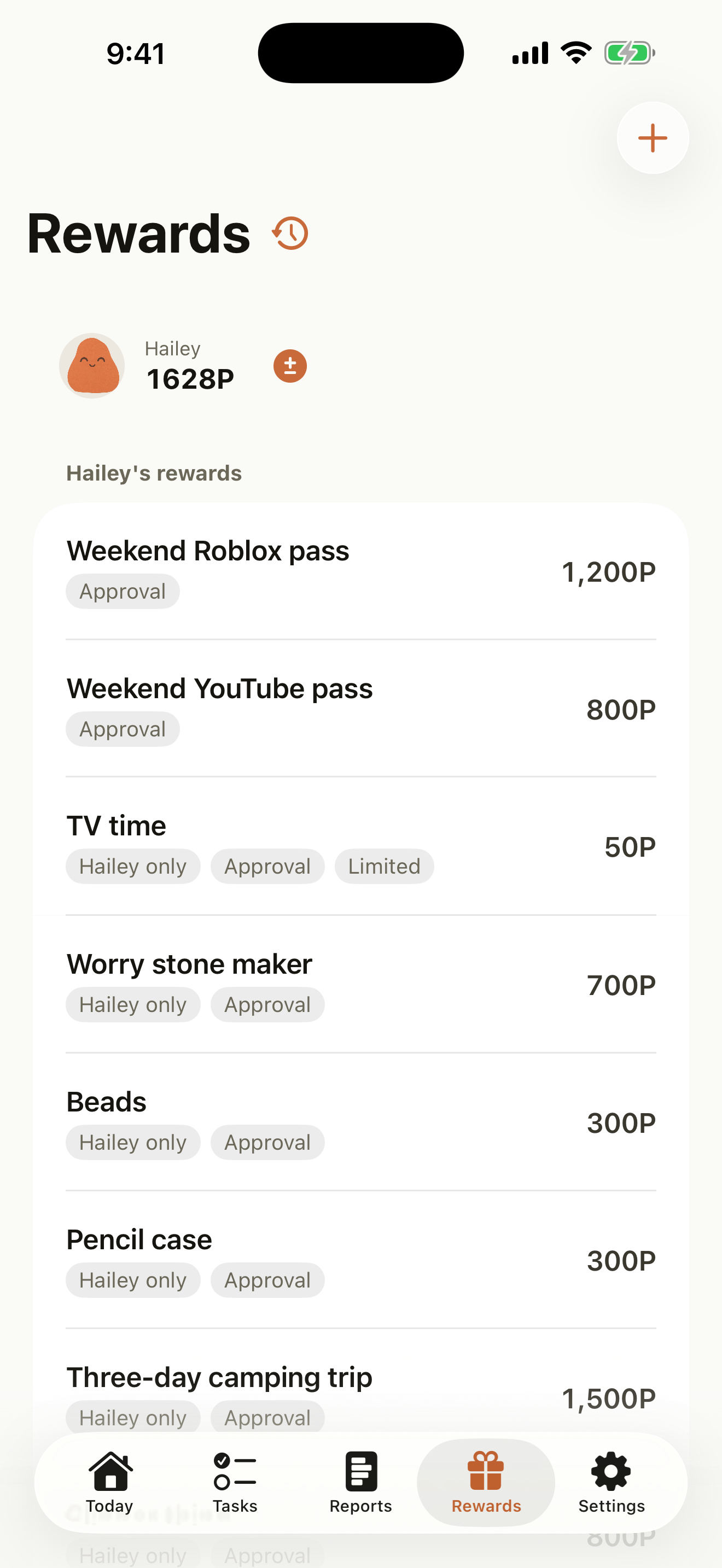 Habito in English: a parent’s list of family rewards and point costs